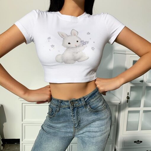 Cute Bunny Print White T-Shirt 2