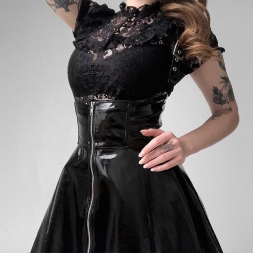 Black Retro Gothic Leather Skirt 4