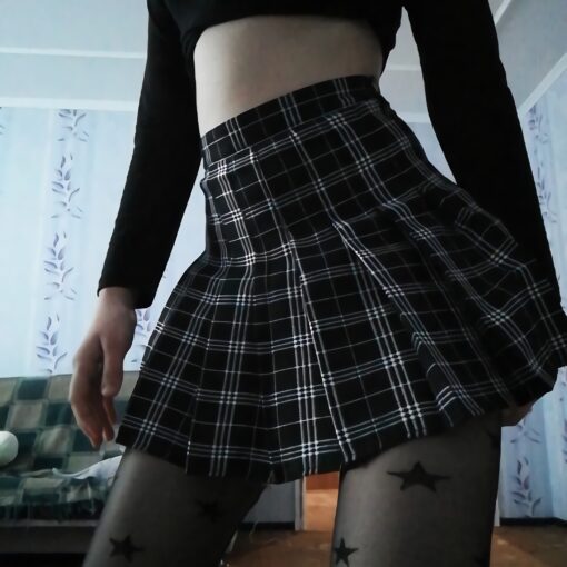 Gothic High Waist Plaid Pleated Sexy Skirt 7