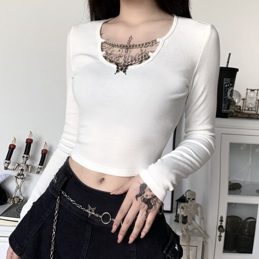 Knitted Cute Gothic Long Sleeve Crop Top 9