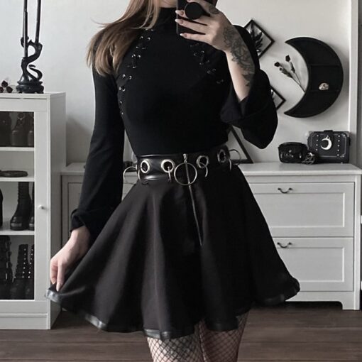 Gothic Ring Zipper High Waist A-line Skirt 1