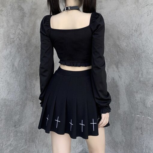 Cute Harajuku Gothic V-neck Long Sleeve Crop Top 4