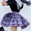 Pastel Goth High Waist Plaid Pleated Sexy Skirt (Many Colors) 1