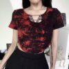 Gothic Red And Black Tie Dye with Chain Drawstring Crop Top 10