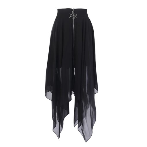 Pentagram Zipper Gothic Mesh Long Skirt 1