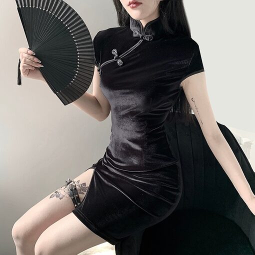 Retro Spicy Gothic Bodycon Cheongsam Dress (Many Colors) 2