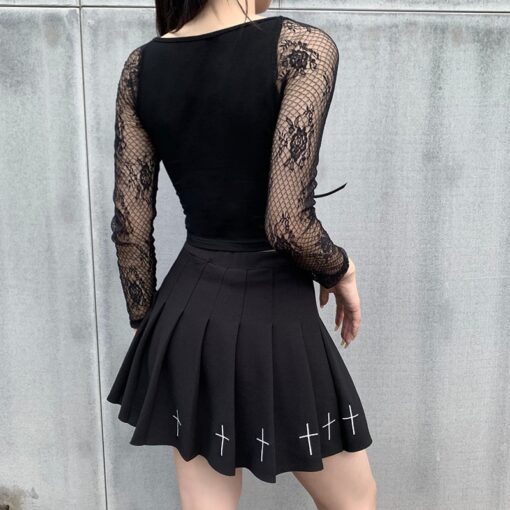 Vintage Elegant Black Lace Gothic Mesh Long Sleeve Top 4