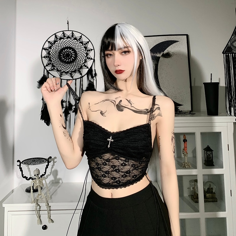 Gothic Vintage Aesthetic Lace Velvet Camisole Top 41