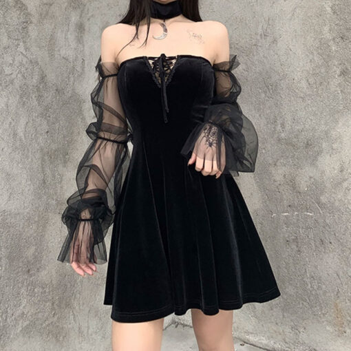 Gothic Vintage Aesthetic Long Sleeve Mesh Dress 8