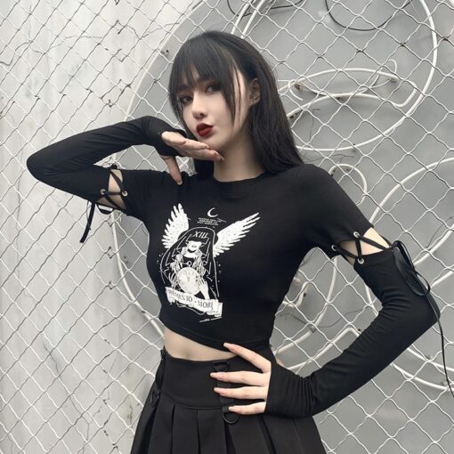 Gothic Witch Printed Long Sleeve Crop Top 8