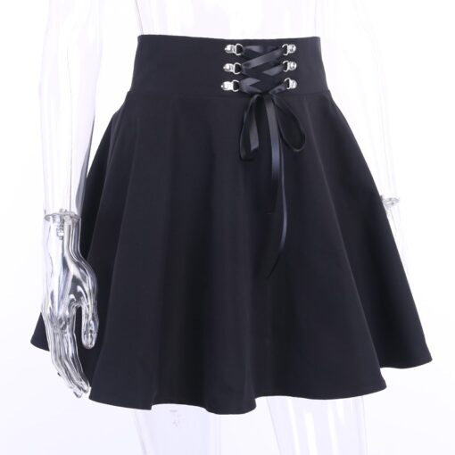 High Waist Pleated Lace Up  Gothic Skirt 3