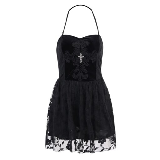 Gothic Cross High Waist Black Casual Dress 5