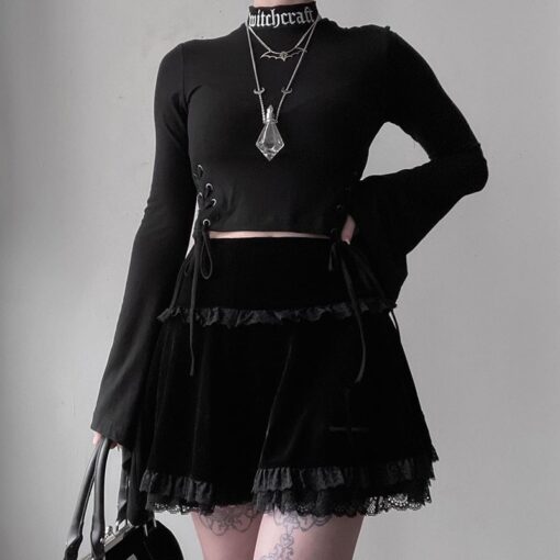 Gothic Black Cross Vintage Lace Trim Mini Skirt 1
