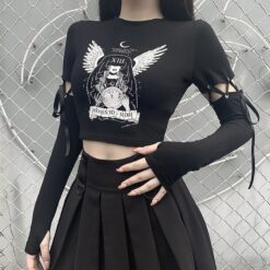 Gothic Witch Printed Long Sleeve Crop Top 1