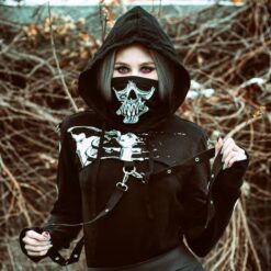 Gothic Sexy Skeleton Print with Mask Hooded Hoodie 7