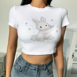 Cute Bunny Print White T-Shirt 1