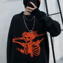 Gothic Punk Skull Printed Oversized Sweater  7