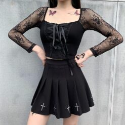 Vintage Elegant Black Lace Gothic Mesh Long Sleeve Top 1