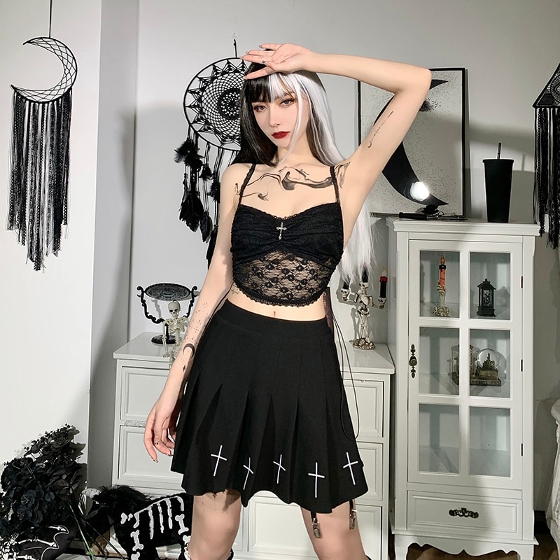 Gothic Vintage Aesthetic Lace Velvet Camisole Top 45