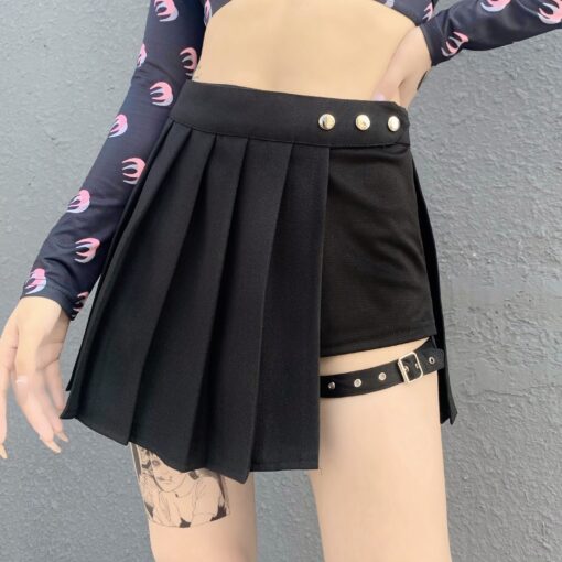 Asymmetrical Gothic Black Streetwear Skirt 4