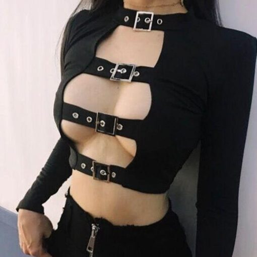 Gothic Punk Long Sleeve Crop Top 3