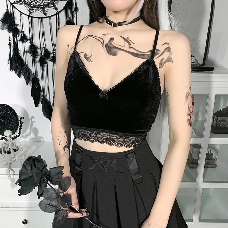 Gothic Vintage Aesthetic Lace Velvet Camisole Top 29