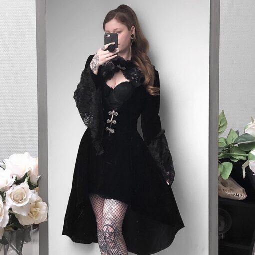 Enigmatic Vintage Black Velvet Gothic Dress  3