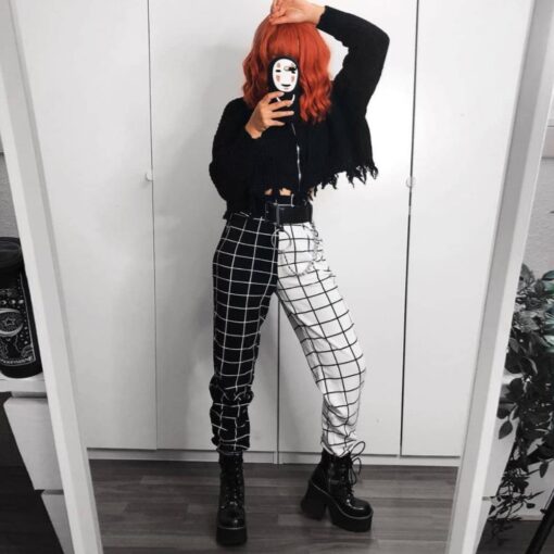 Checkerboard Style Plaid Gothic Cargo Pant 6