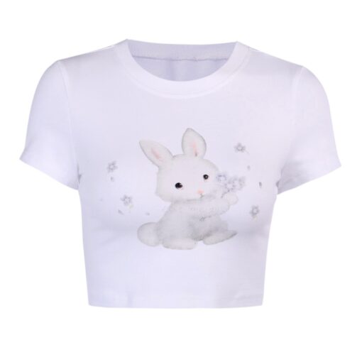 Cute Bunny Print White T-Shirt 5