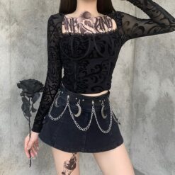Vintage Sexy Black Gothic Mesh Long Sleeve Top 1