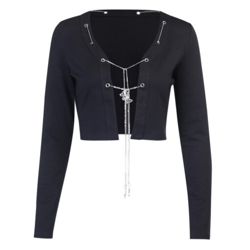 Gothic Long Sleeve Chain Crop Top 5