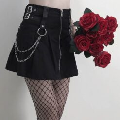 Gothic High Waist Zipper Iron Chain Short Skirt  2