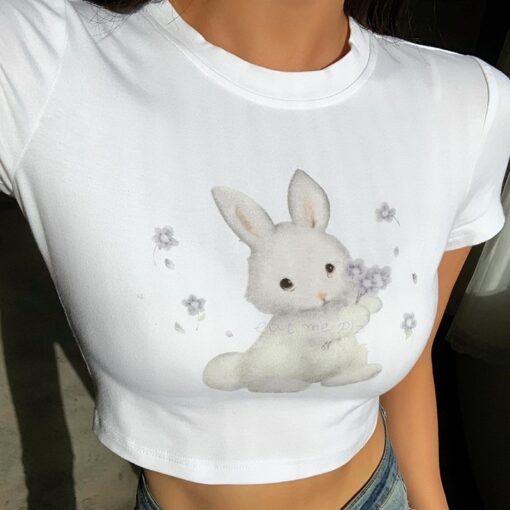 Cute Bunny Print White T-Shirt 8