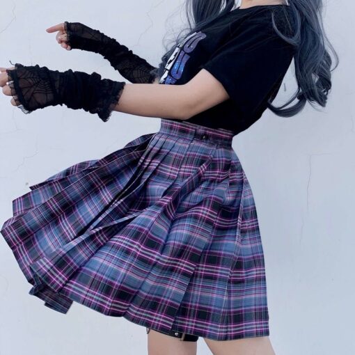 Pastel Goth High Waist Plaid Pleated Sexy Skirt (Many Colors) 2