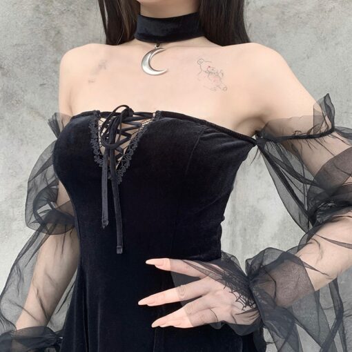 Gothic Vintage Aesthetic Long Sleeve Mesh Dress 1