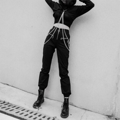 Casual Gothic Punk Grunge With Chain Pants  1