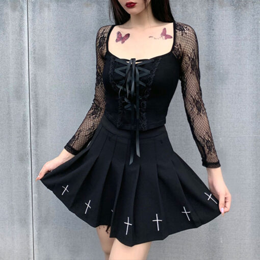 Vintage Elegant Black Lace Gothic Mesh Long Sleeve Top 2