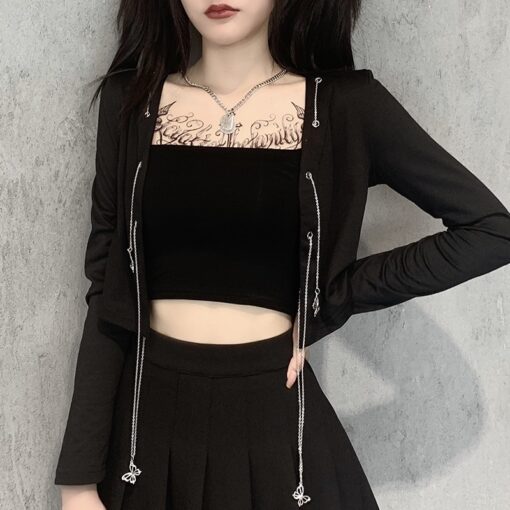 Gothic Long Sleeve Chain Crop Top 1