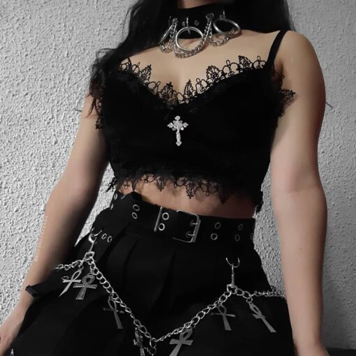 Gothic Vintage Aesthetic Lace Velvet Camisole Top 3