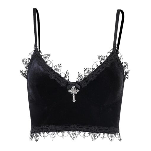 Gothic Vintage Aesthetic Lace Velvet Camisole Top 5