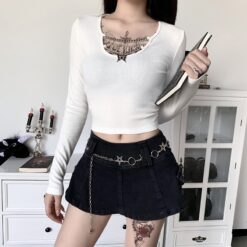 Knitted Cute Gothic Long Sleeve Crop Top 1
