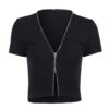 V-neck Short Sleeve Zipper Gothic Crop Top 5