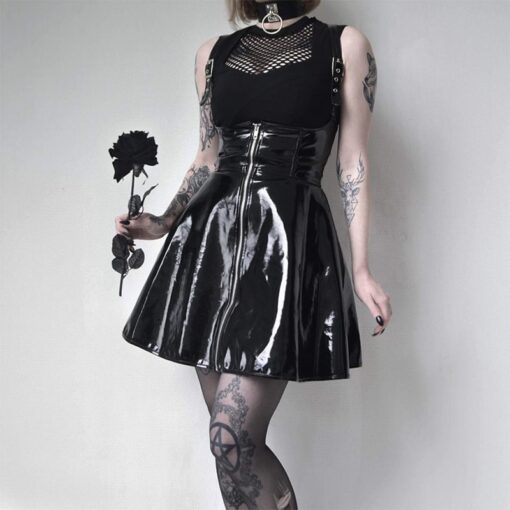 Black Retro Gothic Leather Skirt 7