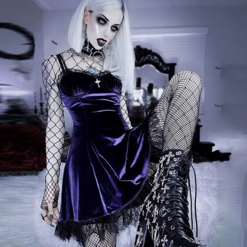 Pastel Goth Gothic Vintage Velvet Dress  9