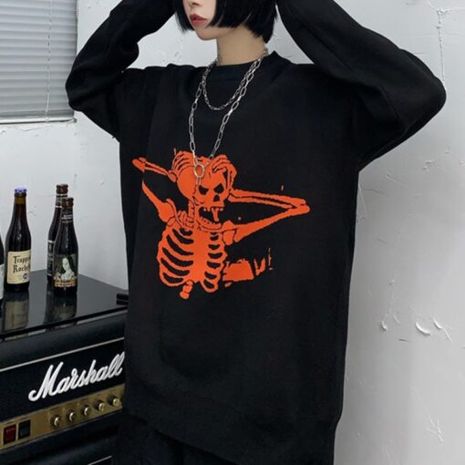 Gothic Punk Skull Printed Oversized Sweater  2