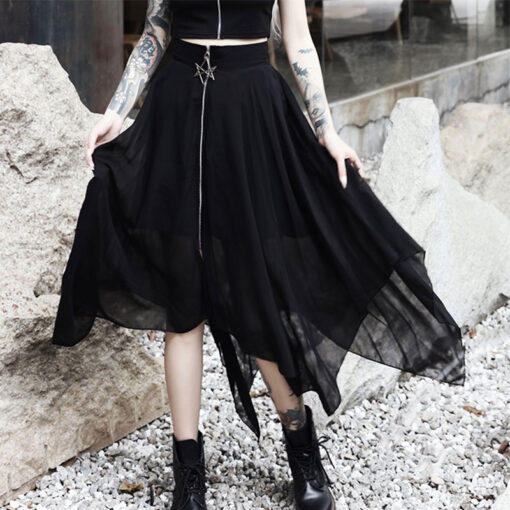 Pentagram Zipper Gothic Mesh Long Skirt 3
