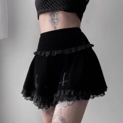 Gothic Black Cross Vintage Lace Trim Mini Skirt 8