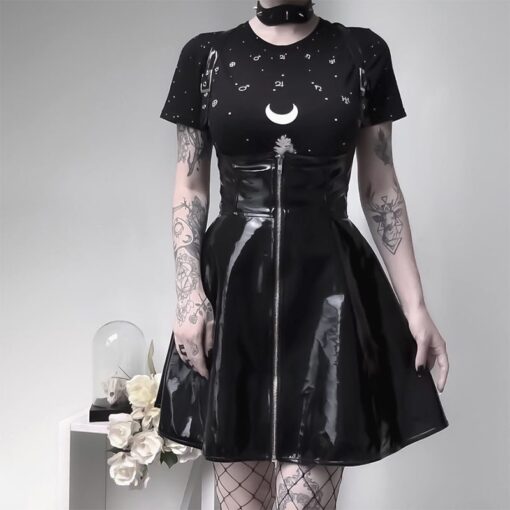Black Retro Gothic Leather Skirt 2
