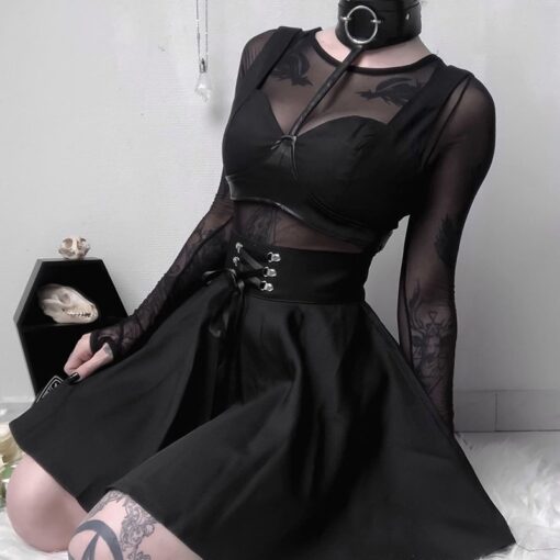 High Waist Pleated Lace Up  Gothic Skirt 7
