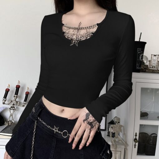 Knitted Cute Gothic Long Sleeve Crop Top 4